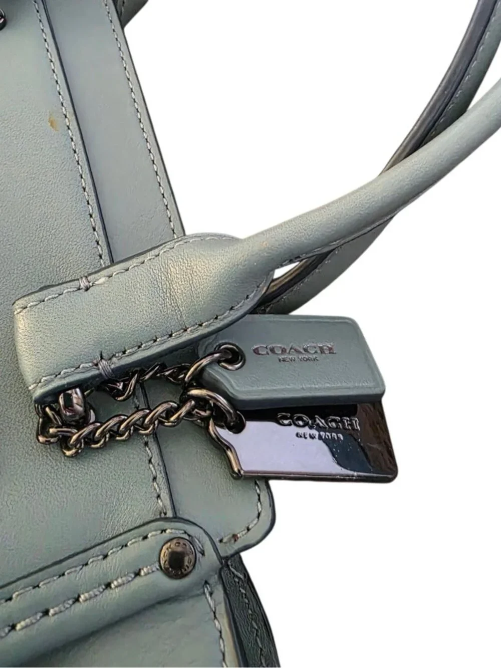 Coach Swagger 27 Cloud Blue Glovetanned Leather Satchel Chain Bag 59542 AUTH - Picture 14 of 16